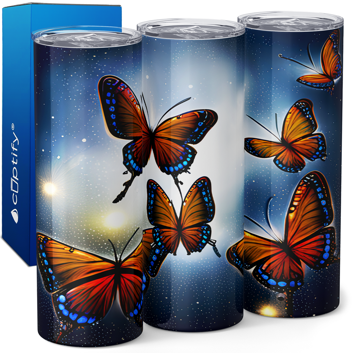 Orange and Blue Butterflies 20oz Skinny Tumbler