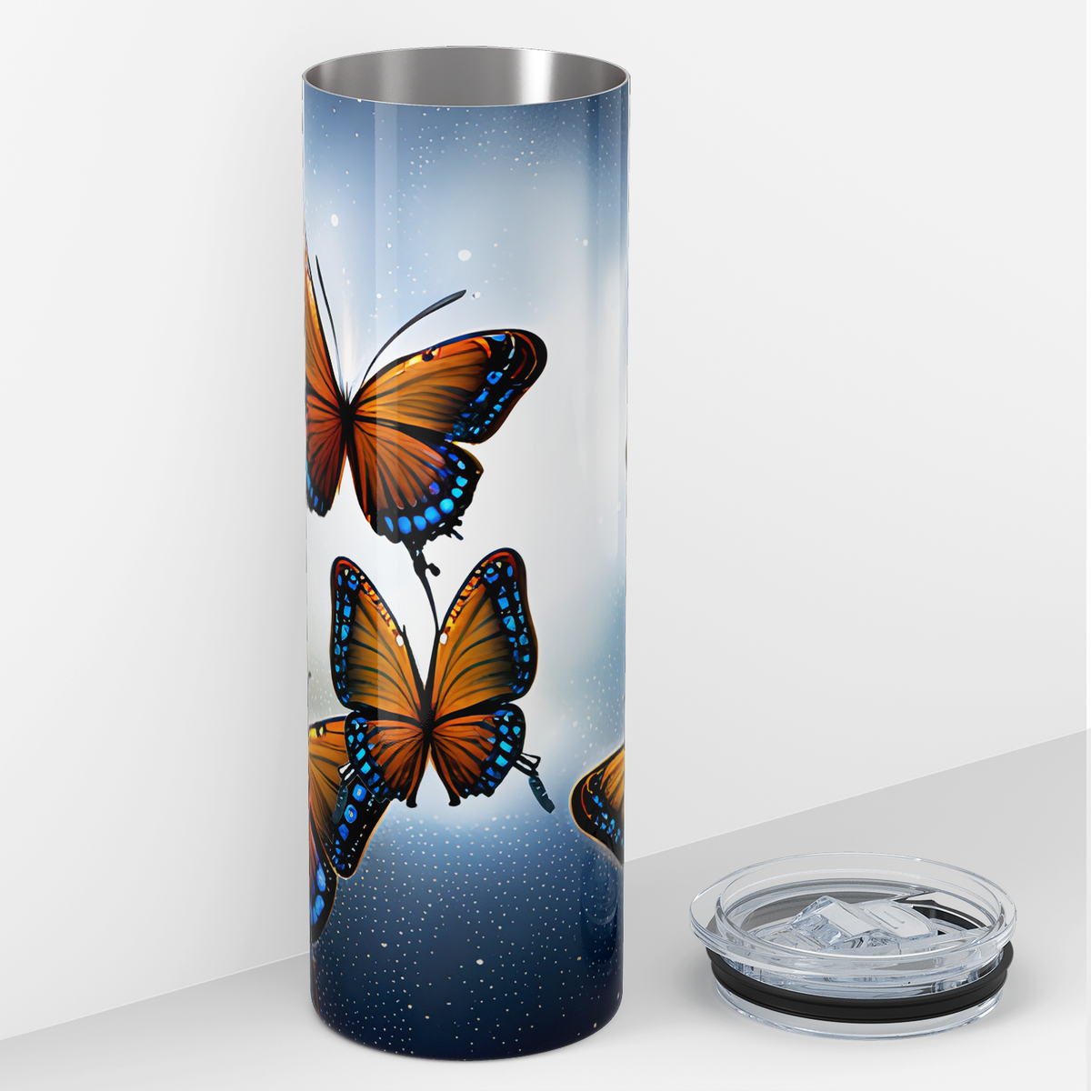 Orange and Blue Butterflies 20oz Skinny Tumbler