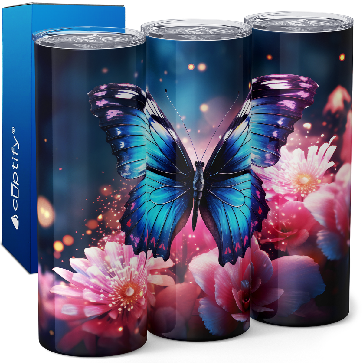 Blue Butterfly with Flower 20oz Skinny Tumbler