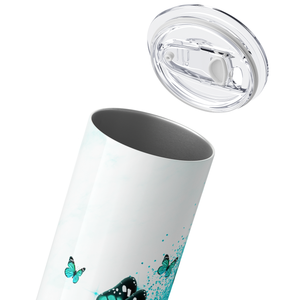 Light Blue Butterfly Glitters 20oz Skinny Tumbler