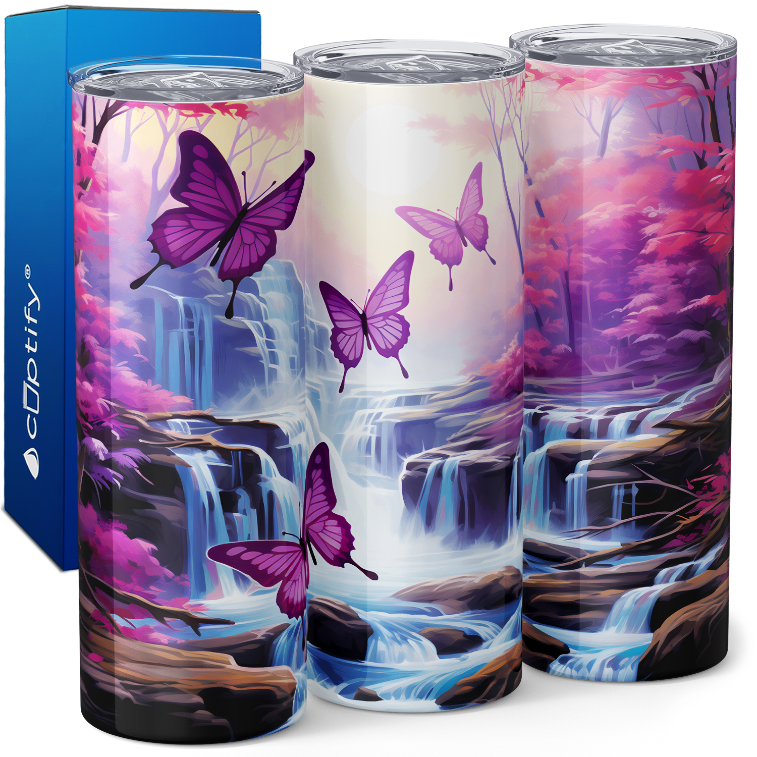 Flying Pink Butterflies 20oz Skinny Tumbler