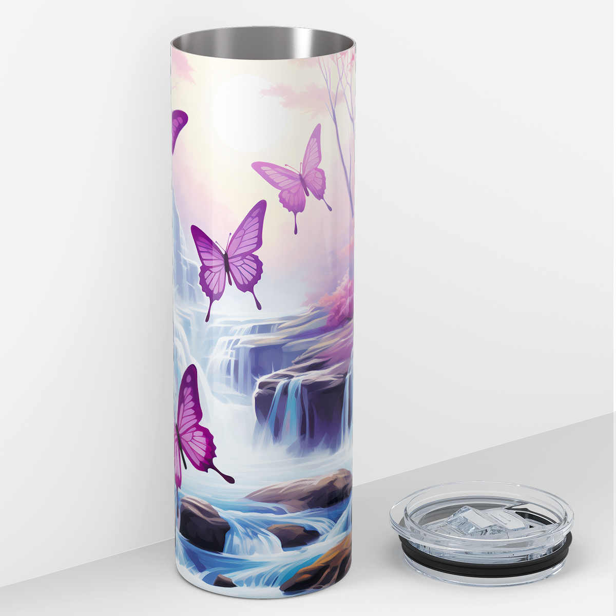 Flying Pink Butterflies 20oz Skinny Tumbler