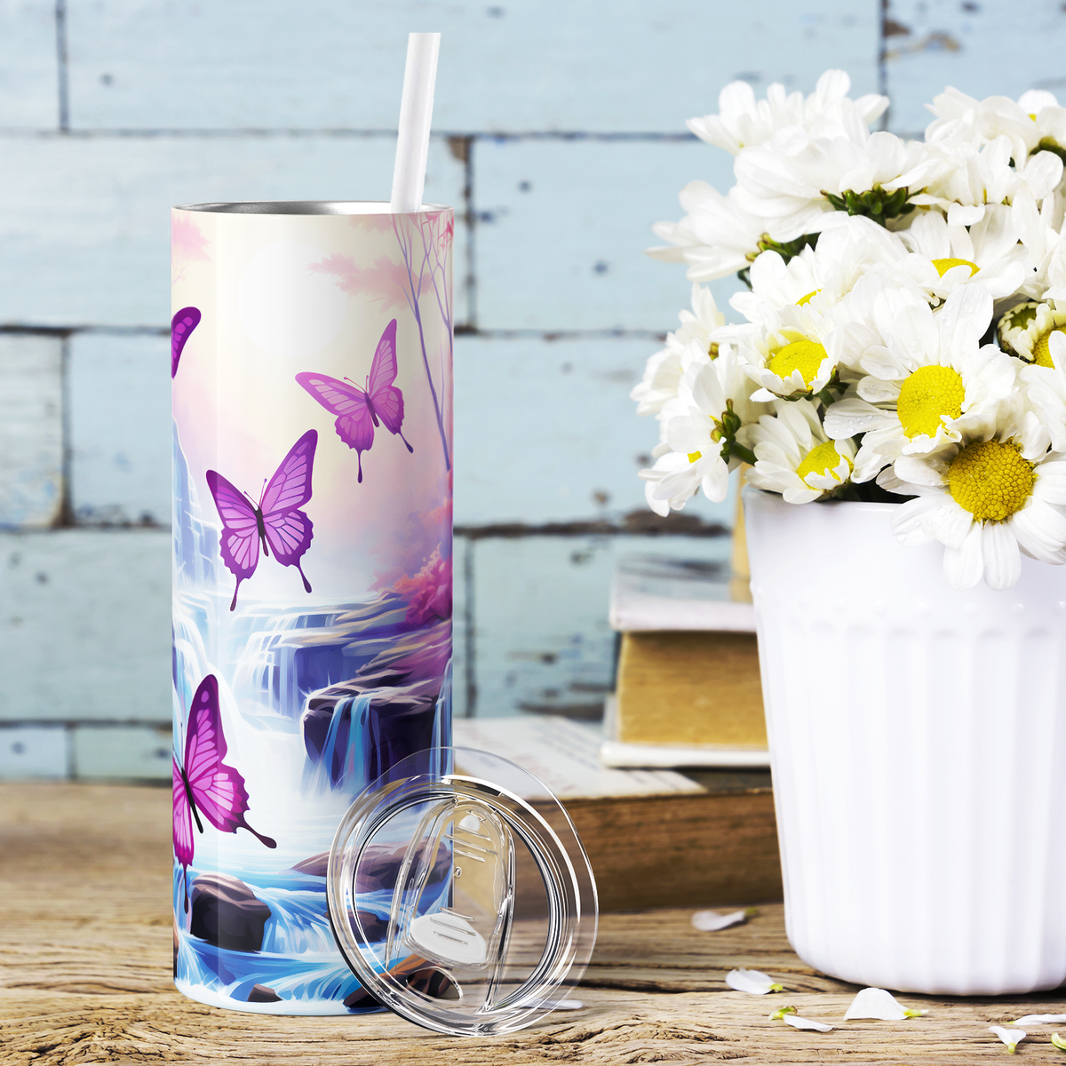 Flying Pink Butterflies 20oz Skinny Tumbler