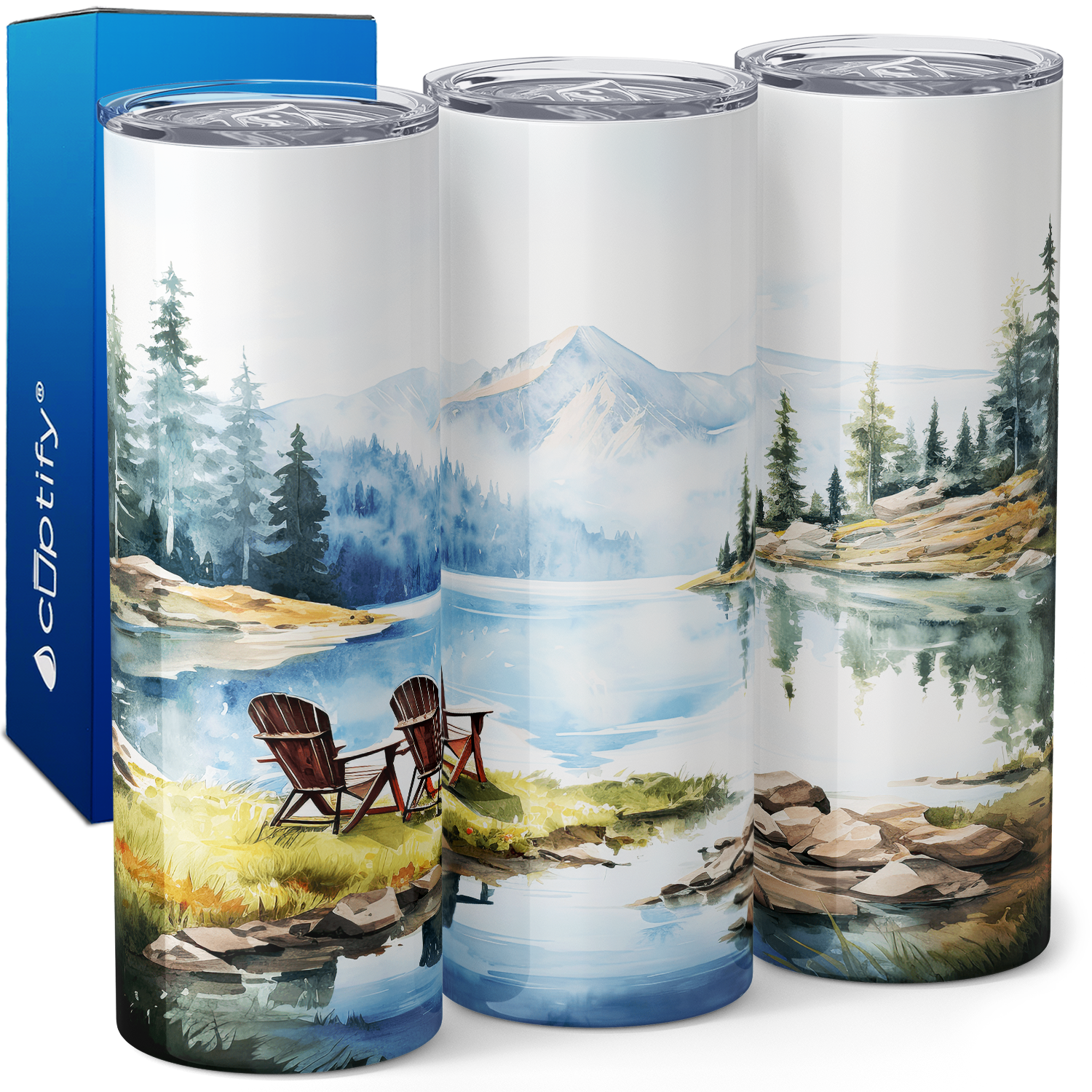 Lake with Chairs 20oz Skinny Tumbler