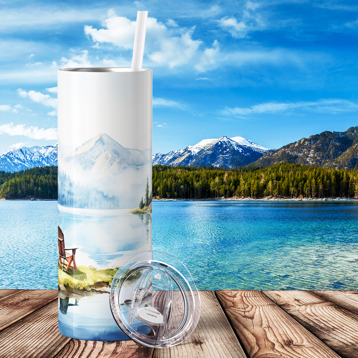 Lake with Chairs 20oz Skinny Tumbler