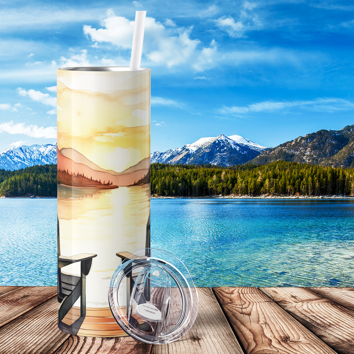Lake Life with Chairs 20oz Skinny Tumbler