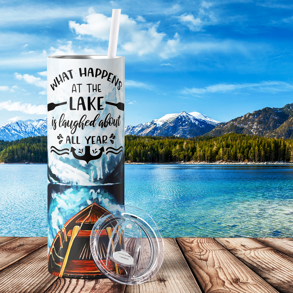 What Happens at the Lake 20oz Skinny Tumbler