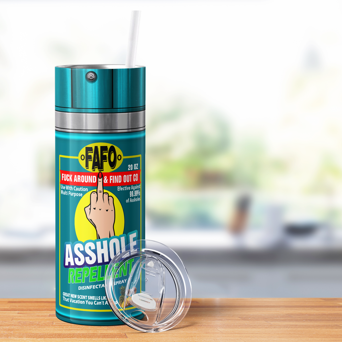 Asshole Replellent Coconut and Pineapple Teal 20oz Skinny Funny Tumbler