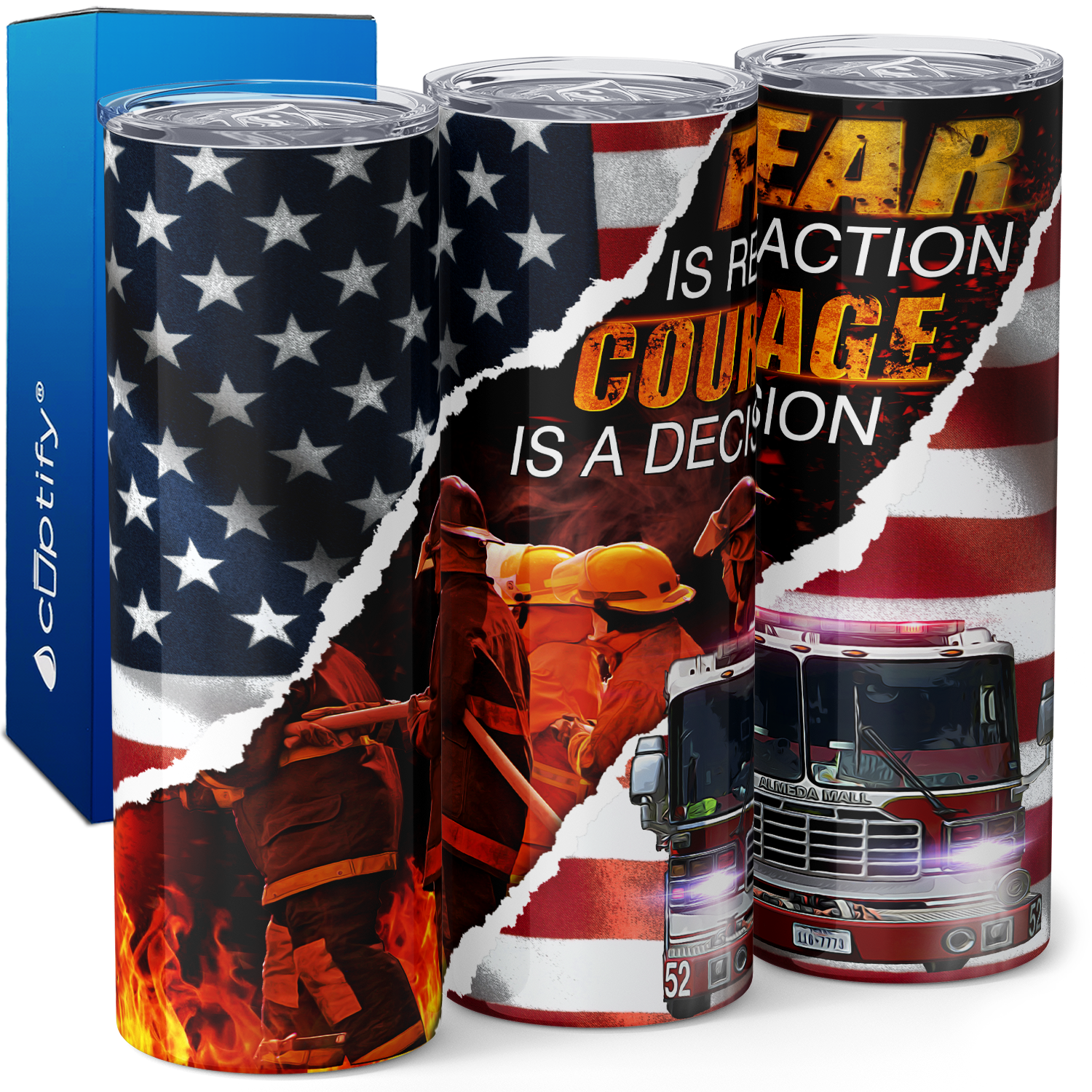 Firefighter Fear is Reaction Courage is a Decision 20oz Skinny Tumbler