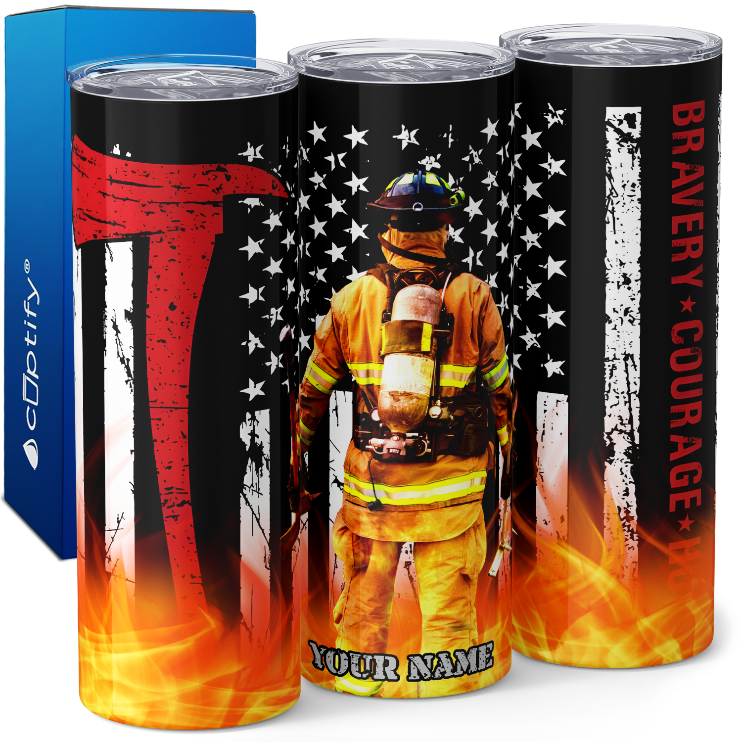 Personalized Bravery Courage Firefighter 20oz Skinny Tumbler
