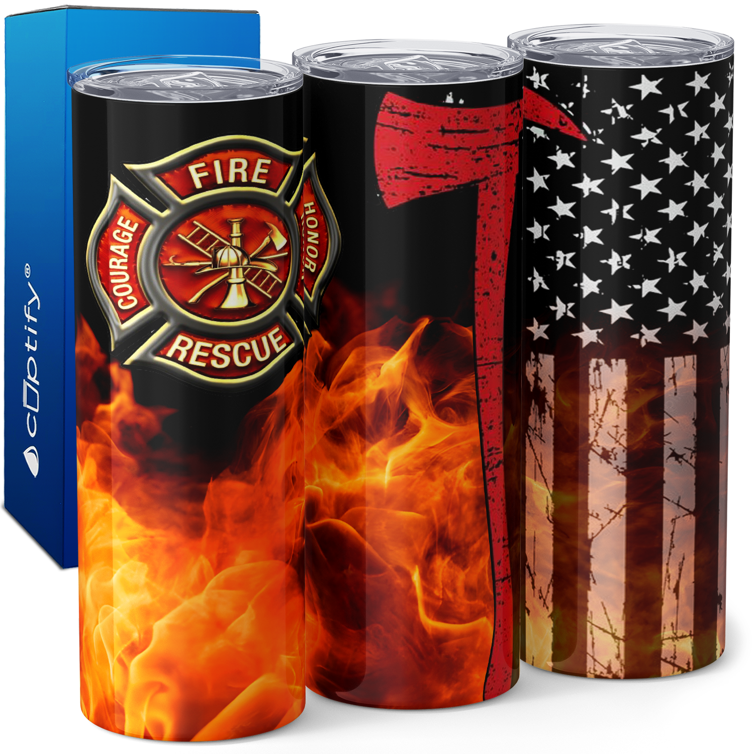 Firefighter Axe with American Flag 20oz Skinny Tumbler