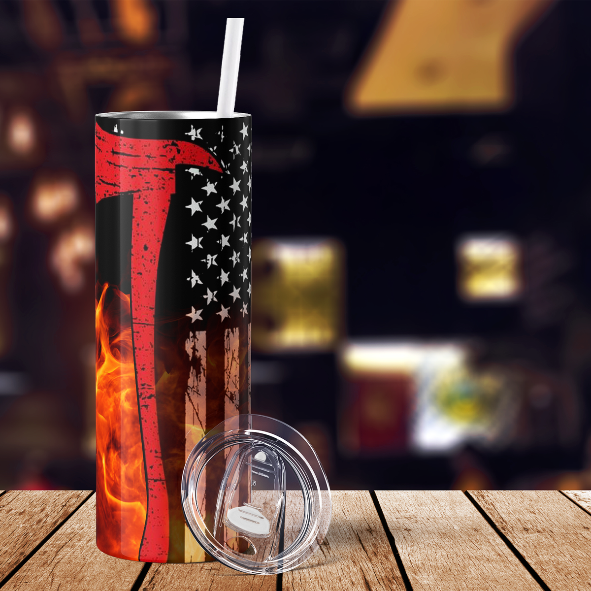 Firefighter Axe with American Flag 20oz Skinny Tumbler