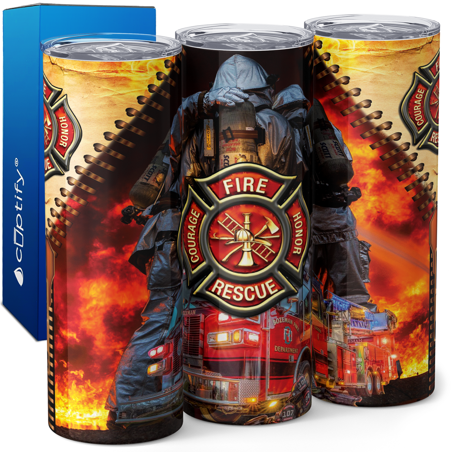 Firefighters Fire Honor Rescue Courage 20oz Skinny Tumbler