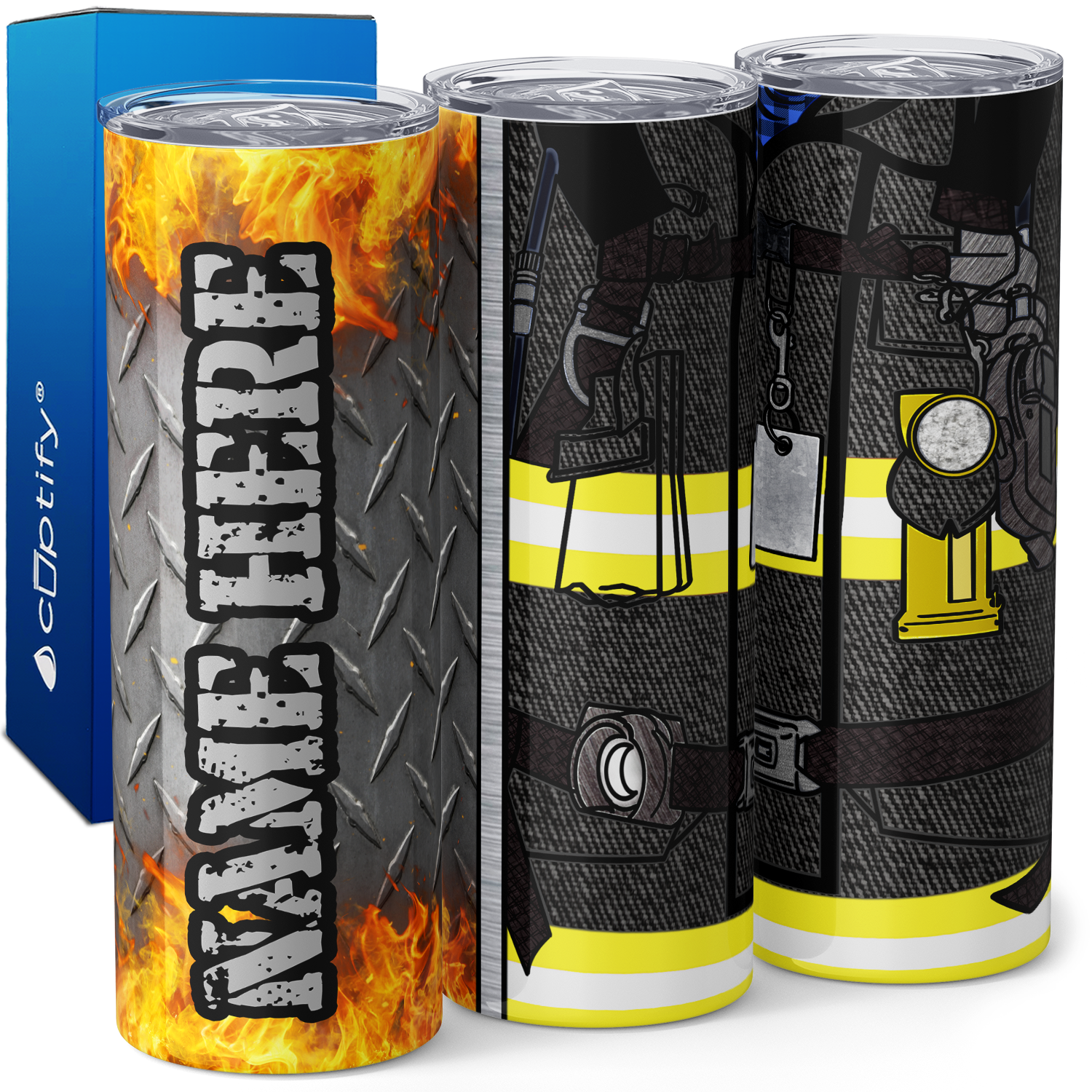 Personalized Firefighter Black Turnout Gear 20oz Skinny Tumbler