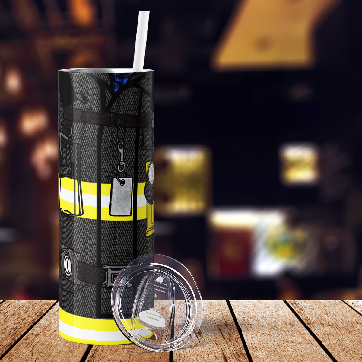 Personalized Firefighter Black Turnout Gear 20oz Skinny Tumbler