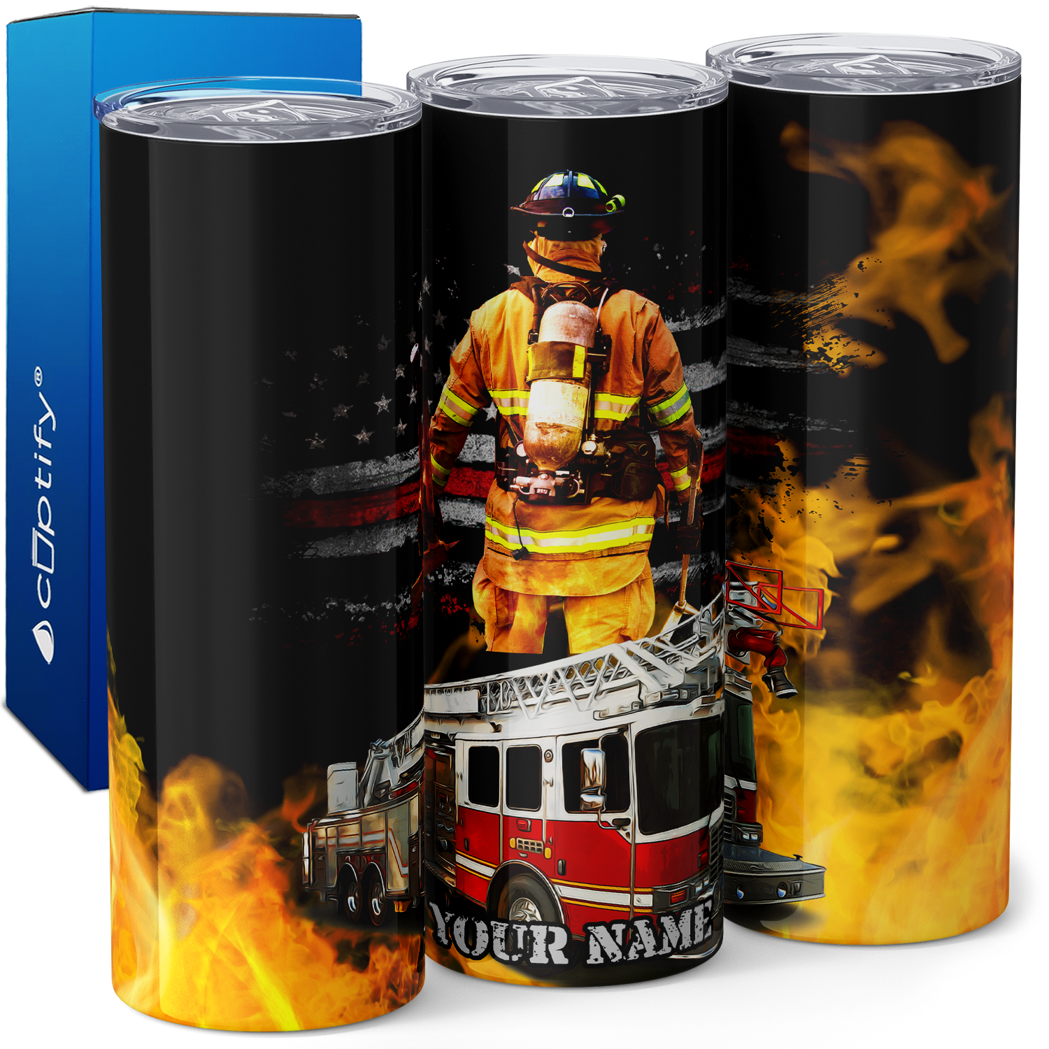 Personalized Firefighter Truck 20oz Skinny Tumbler
