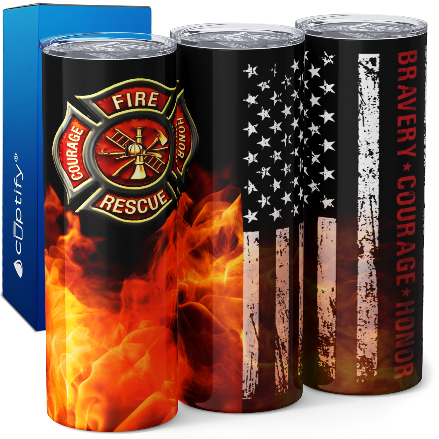 Firefighter Flag Bravery Courage and Honor 20oz Skinny Tumbler