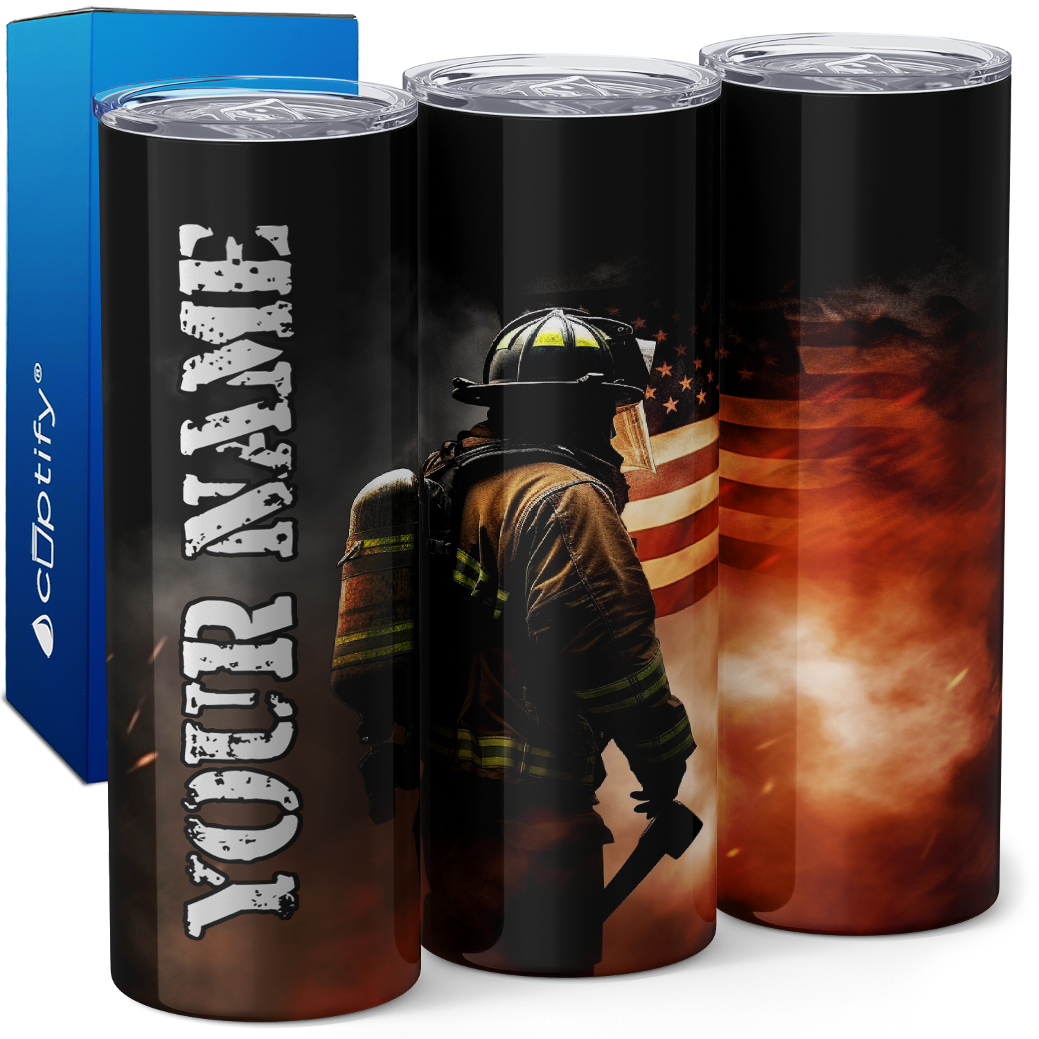 Personalized Firefighter with Axe 20oz Skinny Tumbler