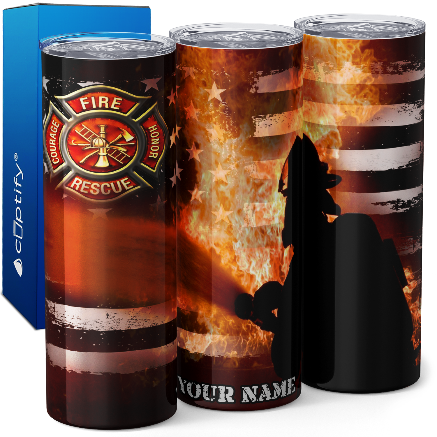 Personalized Firefighter using Hose 20oz Skinny Tumbler