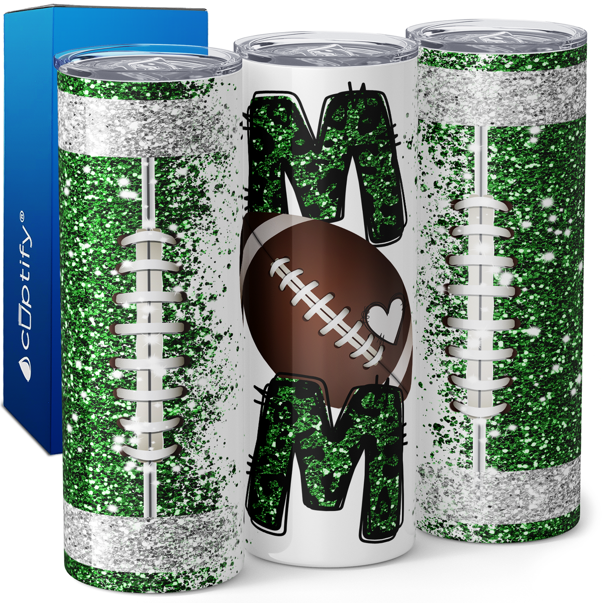 Football Mom on Glitter 20oz Skinny Tumbler