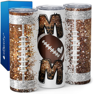 Football Mom on Half Glitter 20oz Skinny Tumbler