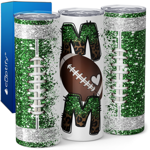 Football Mom on Half Glitter 20oz Skinny Tumbler