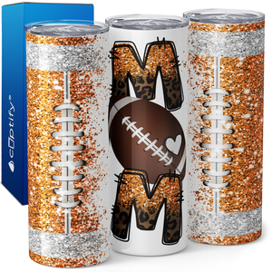 Football Mom on Half Glitter 20oz Skinny Tumbler