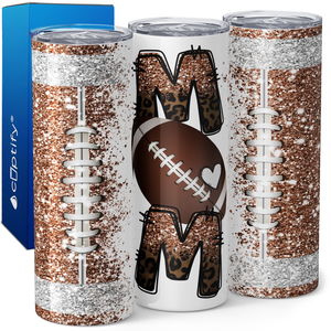 Football Mom on Half Glitter 20oz Skinny Tumbler