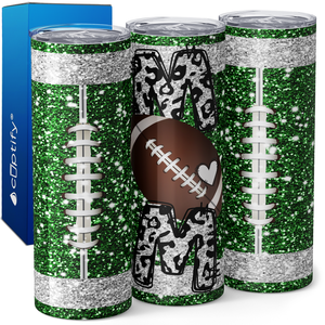 Football Mom on White Leopard Glitter 20oz Skinny Tumbler