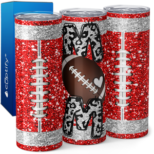 Football Mom on White Leopard Glitter 20oz Skinny Tumbler