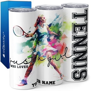 Personalized Just a Girl Who Loves Tennis Watercolor 20oz Skinny Tumbler