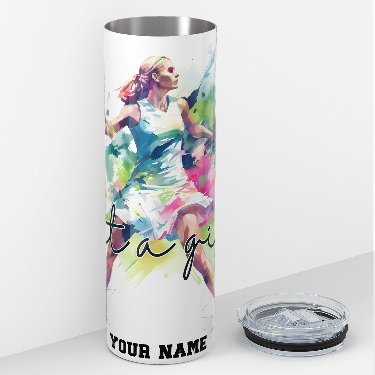 Personalized Just a Girl Who Loves Tennis Watercolor 20oz Skinny Tumbler