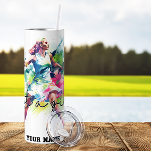 Personalized Just a Girl Who Loves Tennis Watercolor 20oz Skinny Tumbler