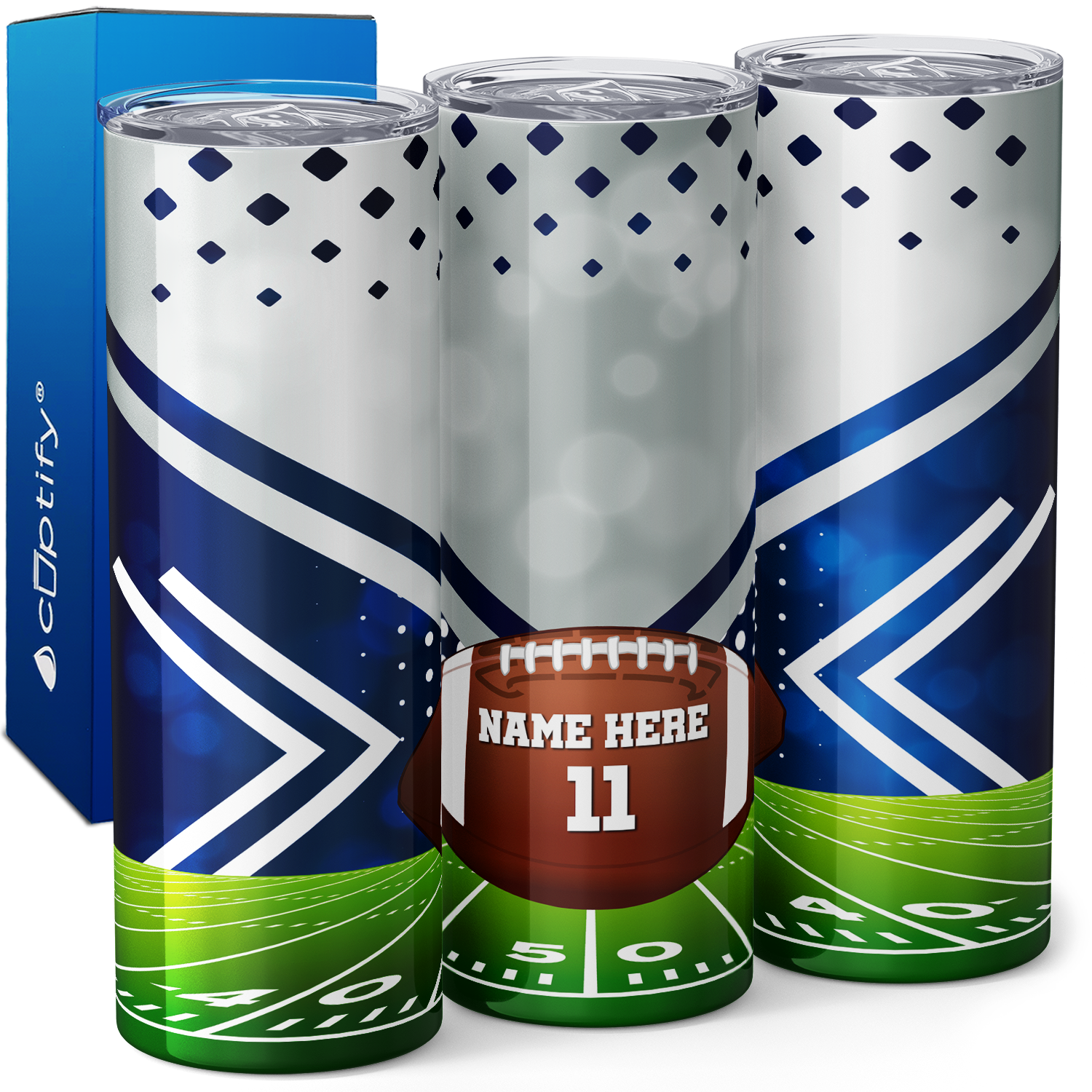 Personalized Field on Football 20oz Skinny Tumbler