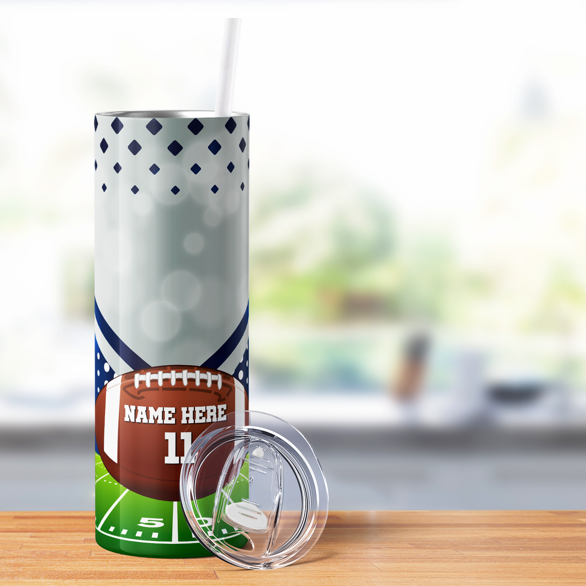 Personalized Field on Football 20oz Skinny Tumbler