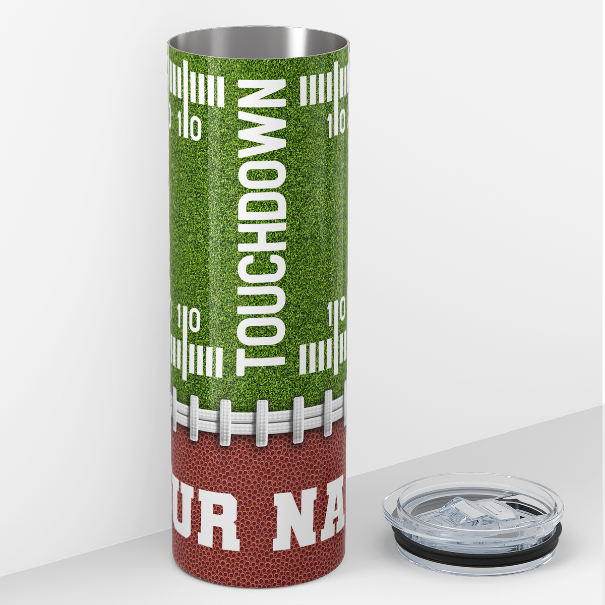 Personalized Football on Field 20oz Skinny Tumbler