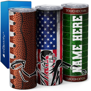 Personalized Football Player with Flag 20oz Skinny Tumbler