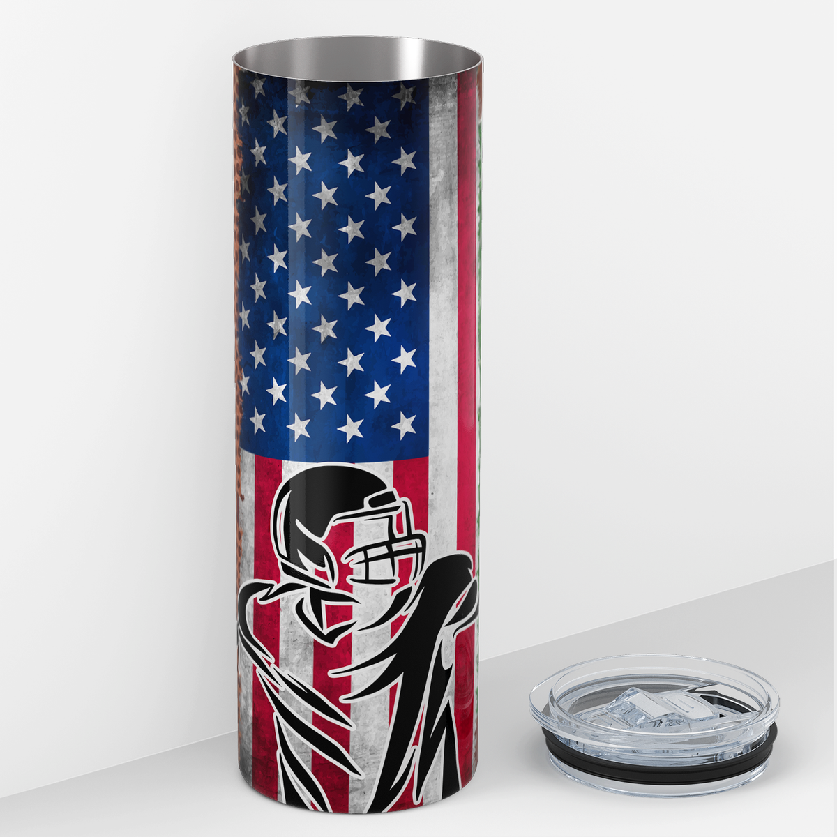 Personalized Football Player with Flag 20oz Skinny Tumbler