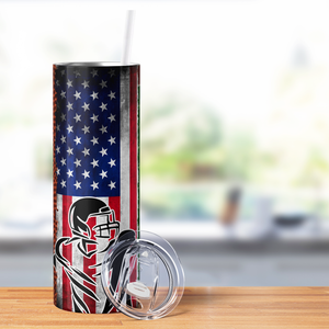 Personalized Football Player with Flag 20oz Skinny Tumbler