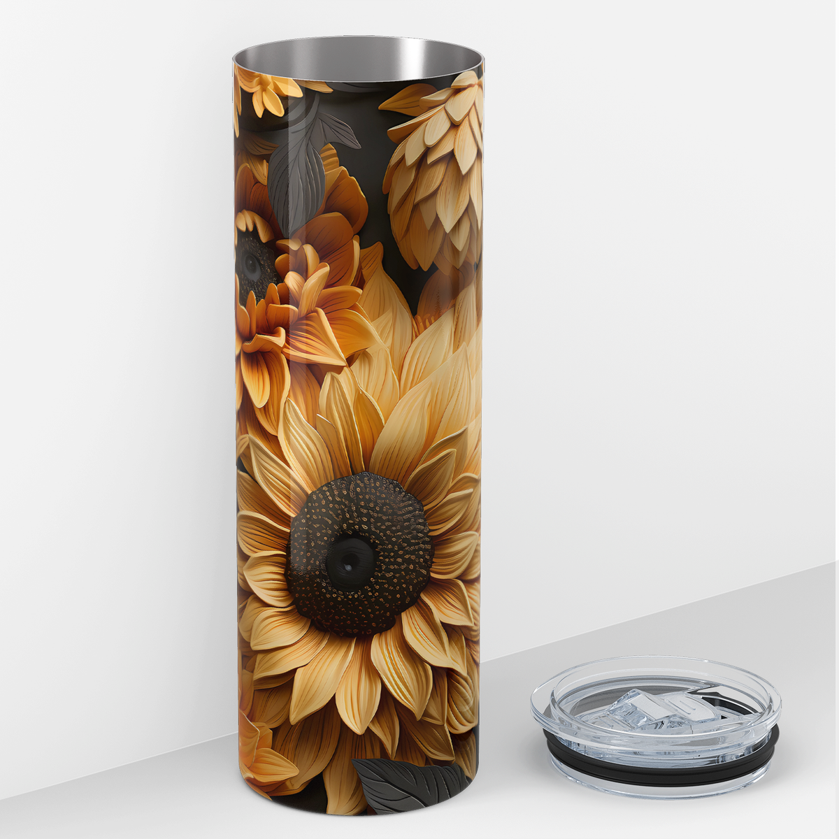 Black and Yellow Sunflowers 20oz Skinny Tumbler