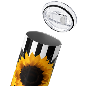 Sunflowers Black and White Stripes 20oz Skinny Tumbler