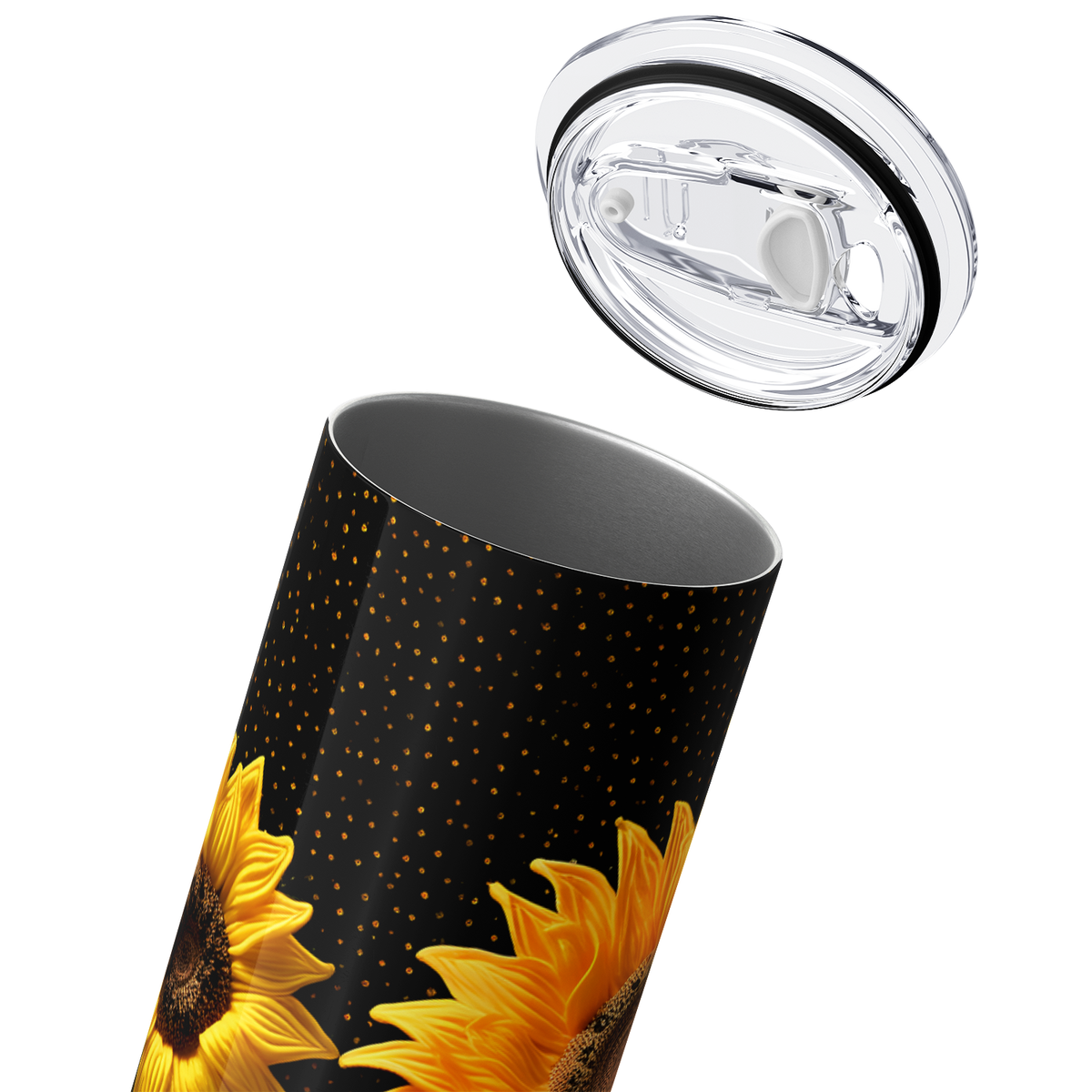 Sunflowers on Black Gold Dots 20oz Skinny Tumbler