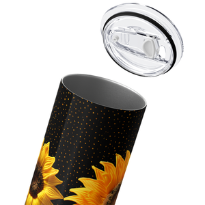 Sunflowers on Black Gold Dots 20oz Skinny Tumbler
