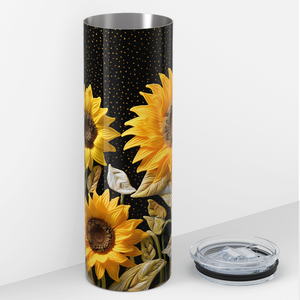 Sunflowers on Black Gold Dots 20oz Skinny Tumbler