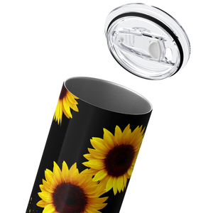 Sunflowers on Black with Gold Glitters 20oz Skinny Tumbler
