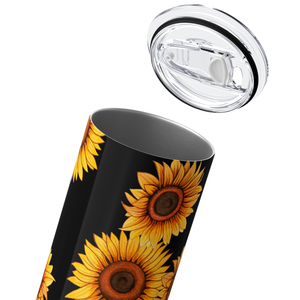 Sunflowers on Black with Leopard Print Glitters 20oz Skinny Tumbler