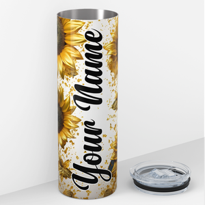 Personalized Sunflowers with Gold Dust 20oz Skinny Tumbler