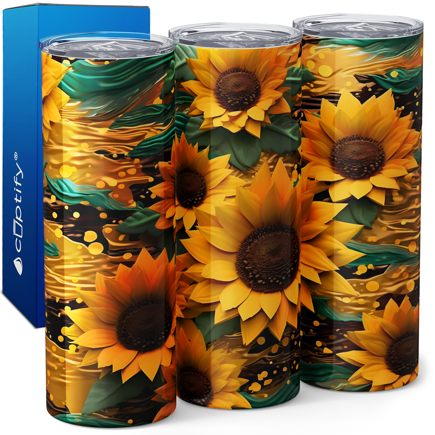 Sunflowers with Green Leaves 3D 20oz Skinny Tumbler