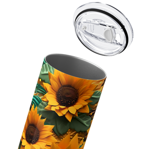 Sunflowers with Green Leaves 3D 20oz Skinny Tumbler