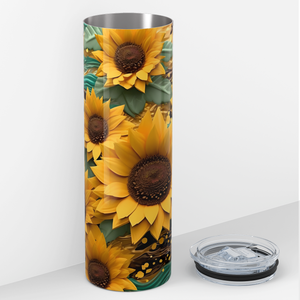Sunflowers with Green Leaves 3D 20oz Skinny Tumbler
